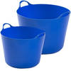 Flexibele emmers - 2x stuks - 14 liter en 39 liter - blauw - Wasmanden