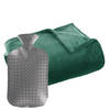 Fleece deken/plaid Groen 130 x 180 cm en een warmwater kruik 2 liter - Plaids