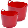 Flexibele emmers - 2x stuks - 14 liter en 39 liter - rood - Wasmanden