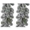 Set van 2x stuks kerst dennenslinger guirlandes groen met sneeuw 20 x 270 cm - Guirlandes