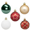 15x stuks kerstballen mix wit/rood/groen/champagne gedecoreerd kunststof 5 cm - Kerstbal