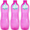 Plasticforte Drinkfles/waterfles/bidon - 3x - 1000 ml - transparant/roze - kunststof - Drinkflessen