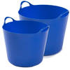 Flexibele emmers - 2x stuks - 14 liter en 26 liter - blauw - Wasmanden