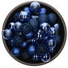 37x stuks kunststof kerstballen kobalt blauw 6 cm inclusief zilveren kerstboomhaakjes - Kerstbal