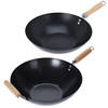 Excellent Houseware Wok/hapjes/bak pannen - 2x stuks - met antiaanbaklaag - staal - D30 en D35 cm - Steelpannen