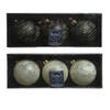 6x stuks luxe glazen kerstballen brass zwart en wit 8 cm - Kerstbal