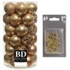 37x stuks kunststof kerstballen camel bruin 6 cm inclusief gouden kerstboomhaakjes - Kerstbal