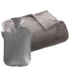 Fleece deken/plaid Grijs 130 x 180 cm en een warmwater kruik 2 liter - Plaids