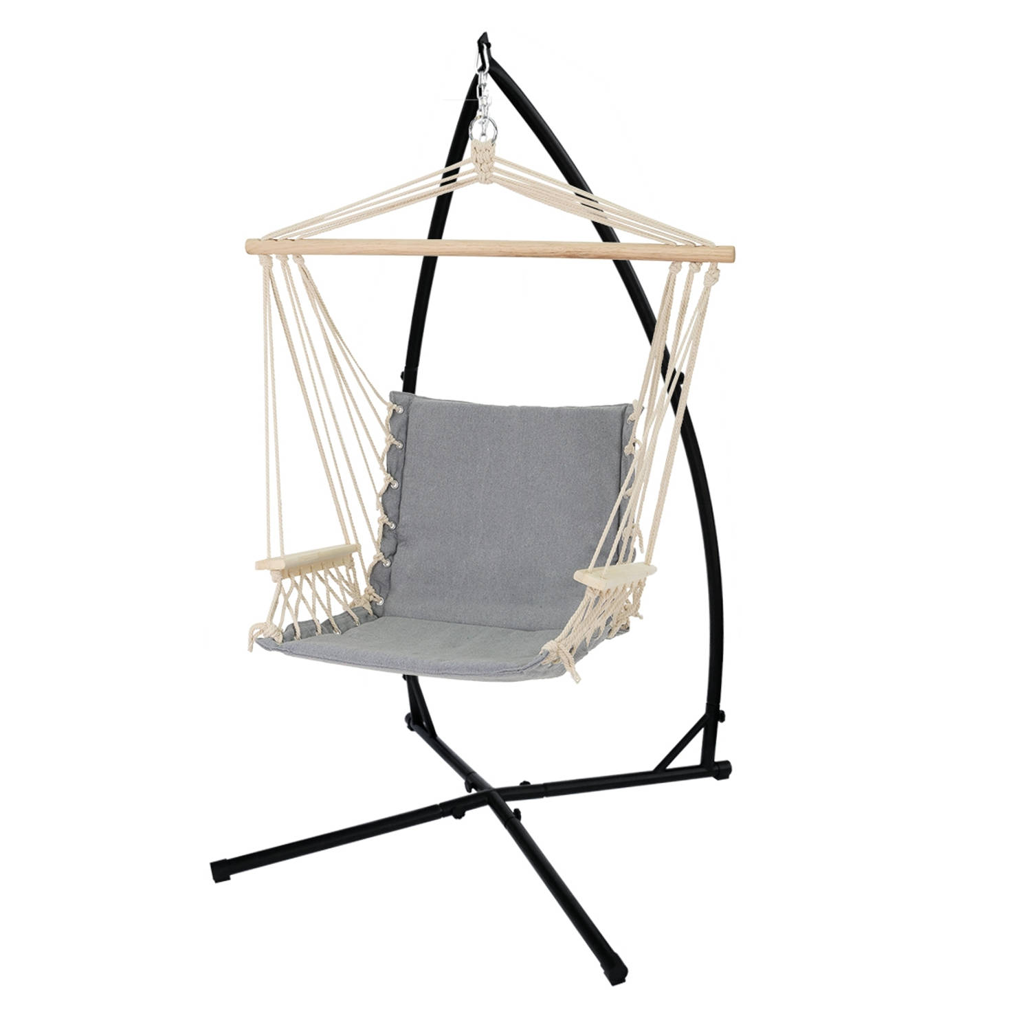 Hangstoel met Frame 45x100x46 cm Grijs Katoen en Hardhout
