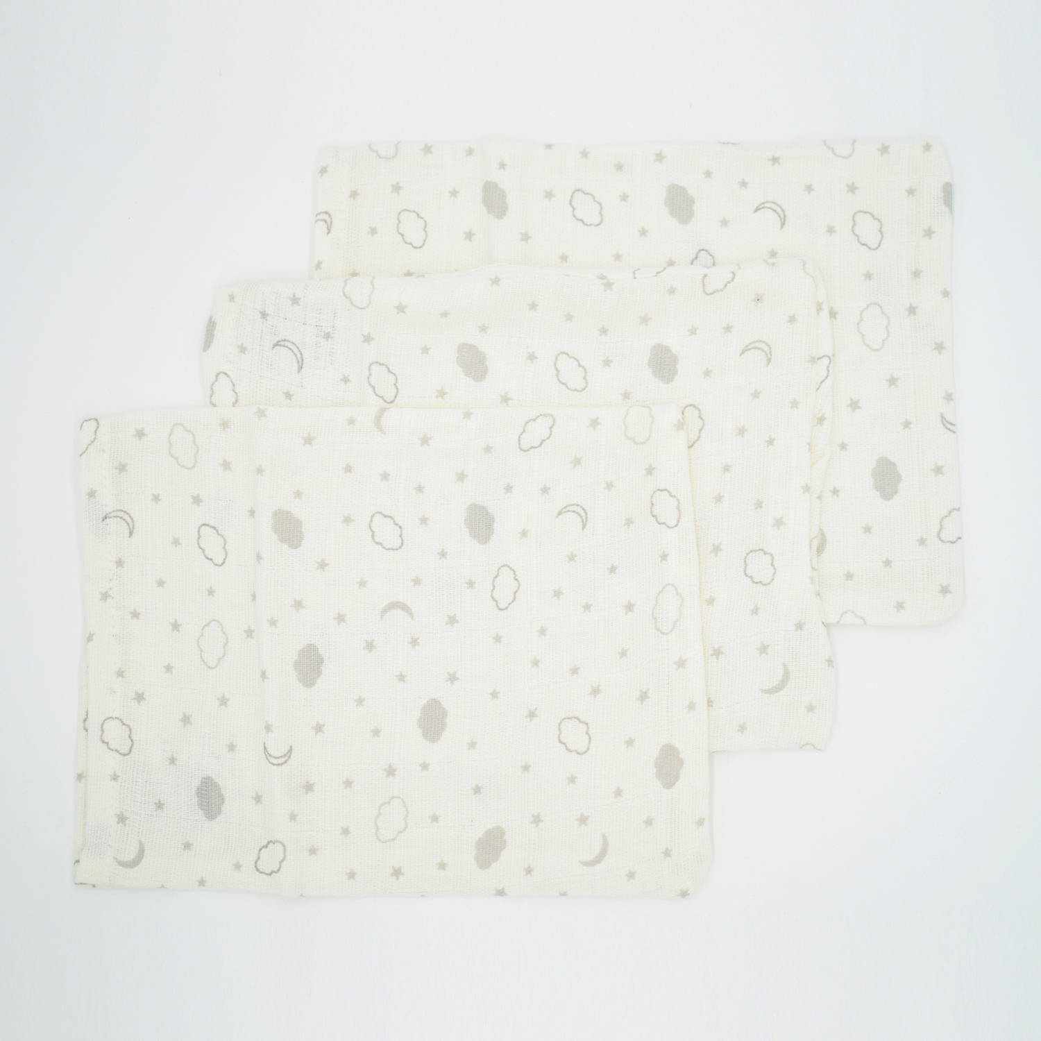 Hydrofiele Washandjes - Smiley Cloud Grey - 20 x 17 cm - 3 stuks - 100% Biologisch Katoen