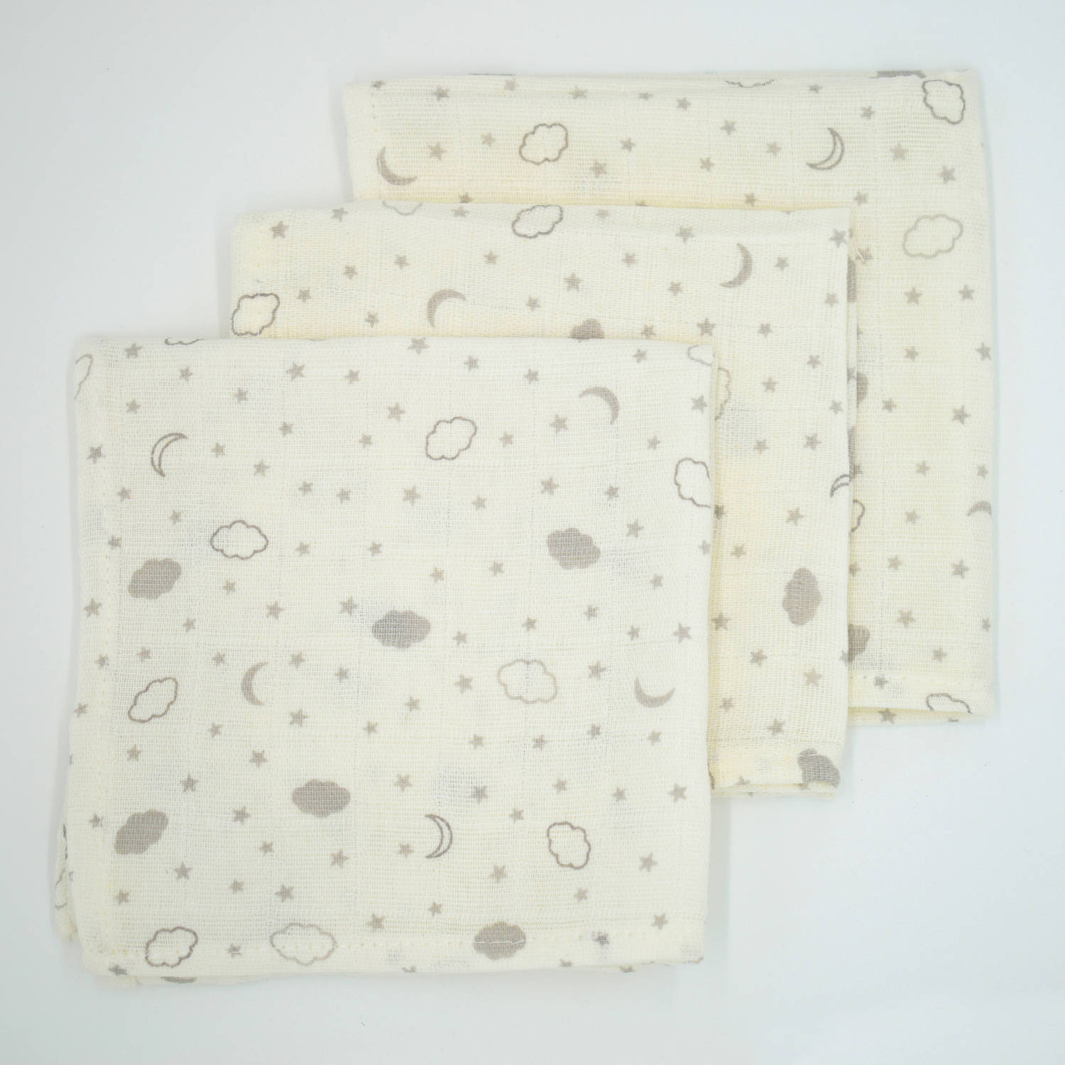 Hydrofiele Monddoekjes - Smiley Cloud Grey - 30 x 30 cm - 3 stuks - 100% Biologisch Katoen