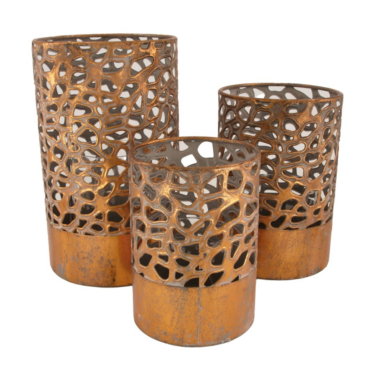 Dijk Natural Collections - Candle holder metal with glass 17x28cm S-3 - Koper