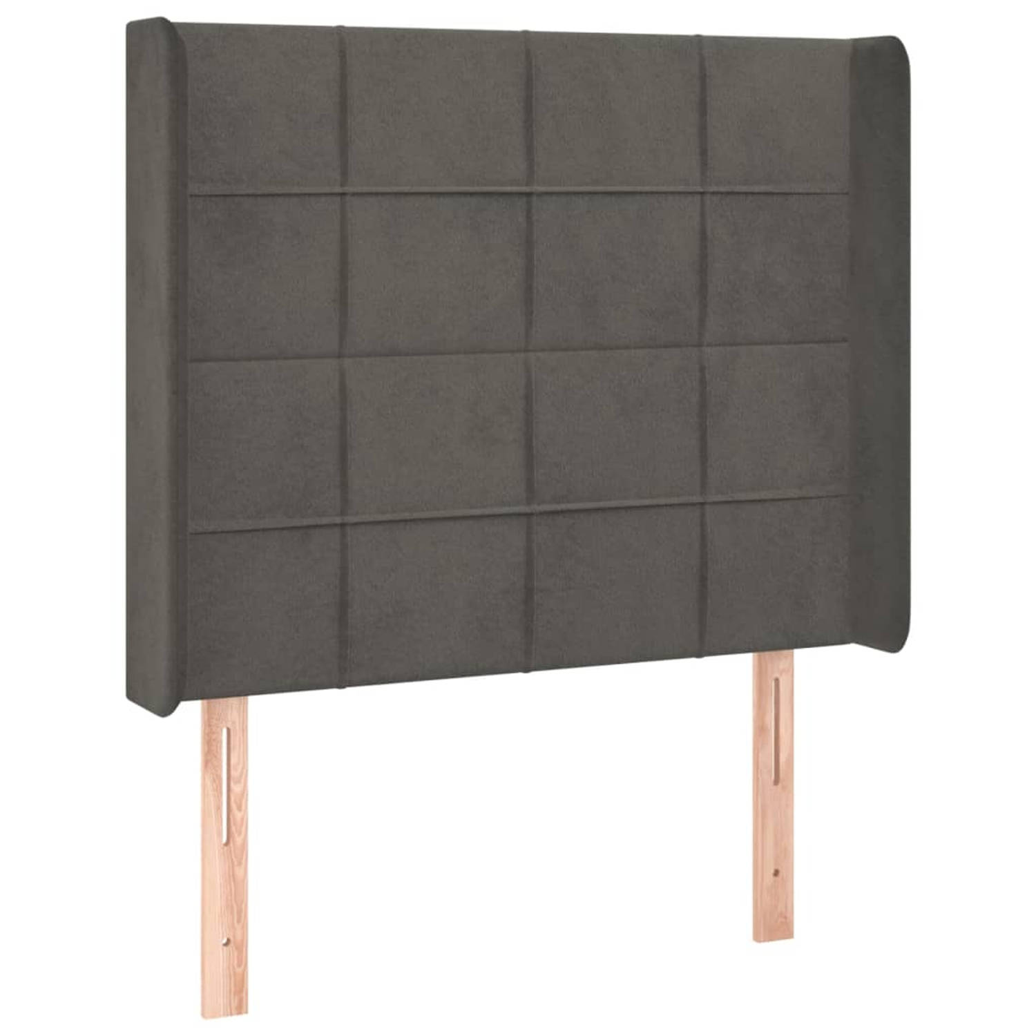 The Living Store Hoofdbord met randen 83x16x118/128 cm fluweel donkergrijs - Bedonderdeel