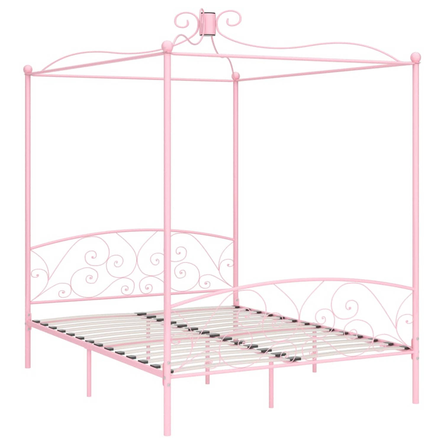 The Living Store Hemelbedframe metaal roze 180x200 cm - Bed