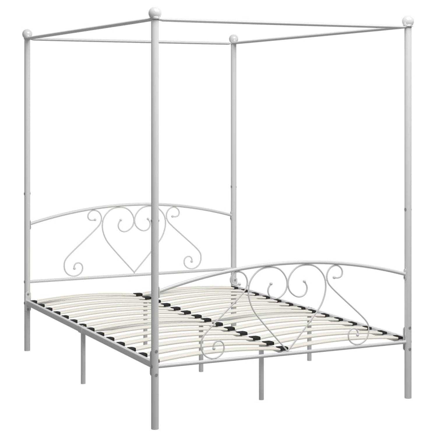 The Living Store Hemelbedframe metaal wit 160x200 cm - Bed