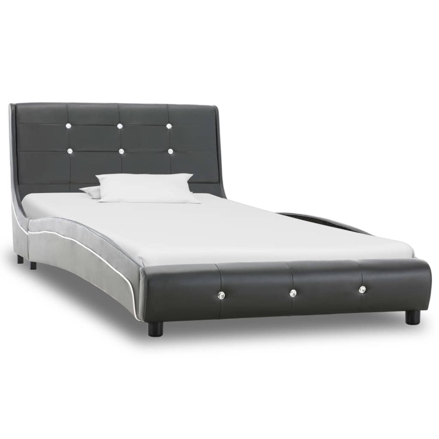 The Living Store Bed met traagschuim matras kunstleer grijs 90x200 cm - Bed - Bedden - Eenpersoonsbed - Eenpersoonsbedden - Slaapmeubel - Slaapmeubels - Gestoffeerd Bed - Gestoffee