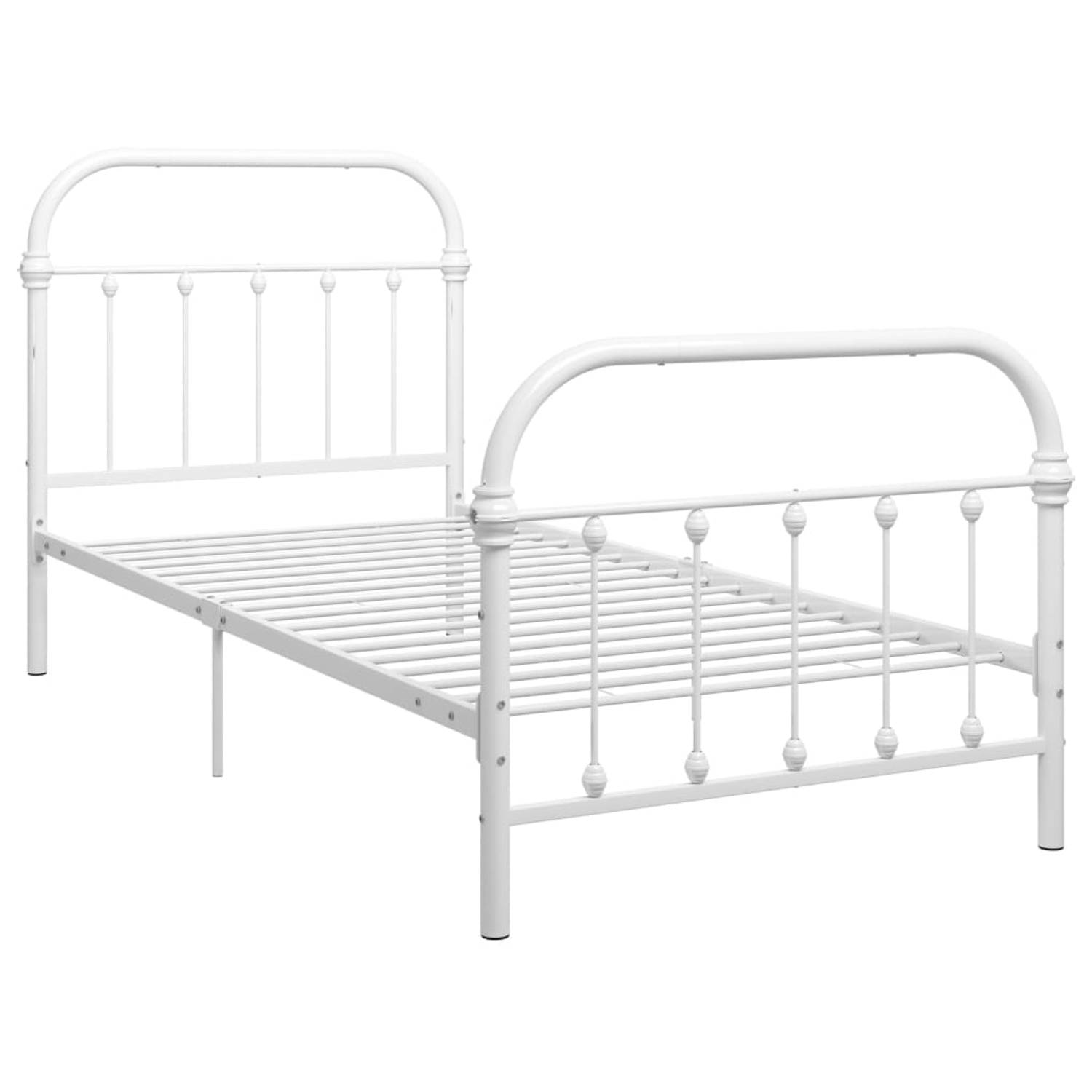 The Living Store Bedframe metaal wit 100x200 cm - Bedframe - Bedframes - Eenpersoonsbed - Eenpersoonsbedden - Bed - Bedden - Bedombouw - Bedombouwen - Frame - Frames - Slaapmeubel