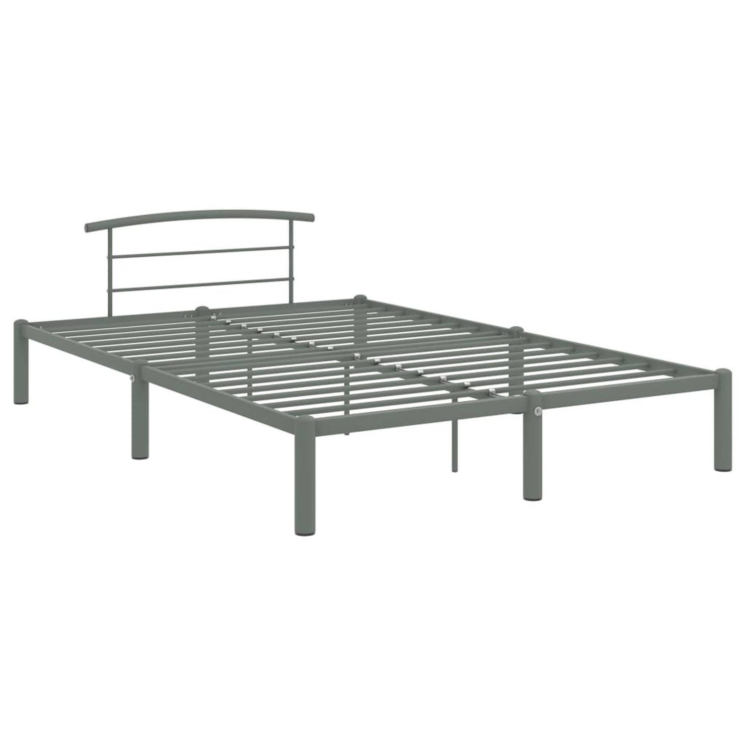 The Living Store Bedframe metaal grijs 140x200 cm - Bedframe - Bedframes - Tweepersoonsbed - Tweepersoonsbedden - Bed - Bedden - Bedombouw - Bedombouwen - Frame - Frames - Slaapmeu