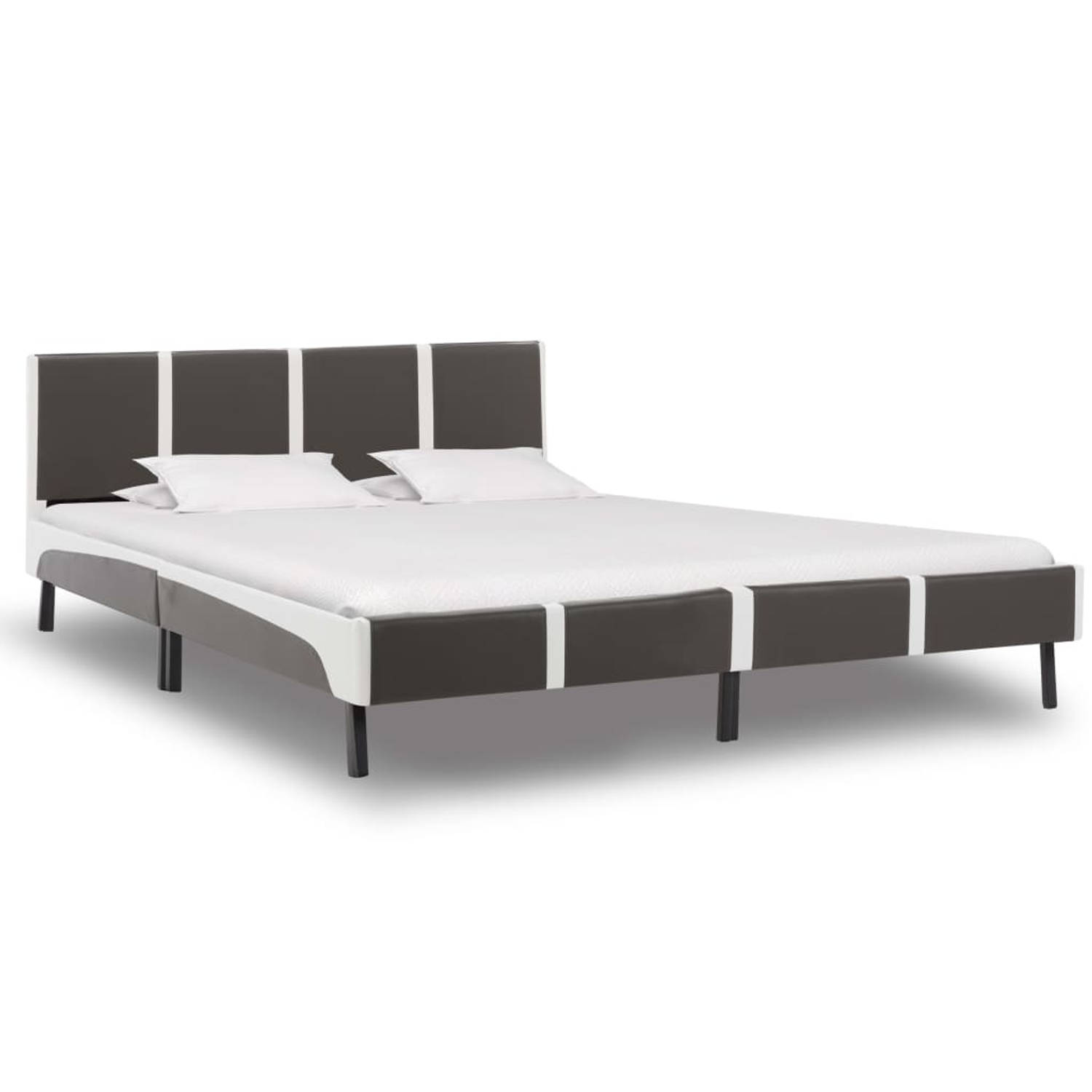 The Living Store Bed met matras grijs en wit kunstleer 180x200 cm - Bed - Bedden - Tweepersoonsbed - Tweepersoonsbedden - Slaapmeubel - Slaapmeubels - Gestoffeerd Bed - Gestoffeerd