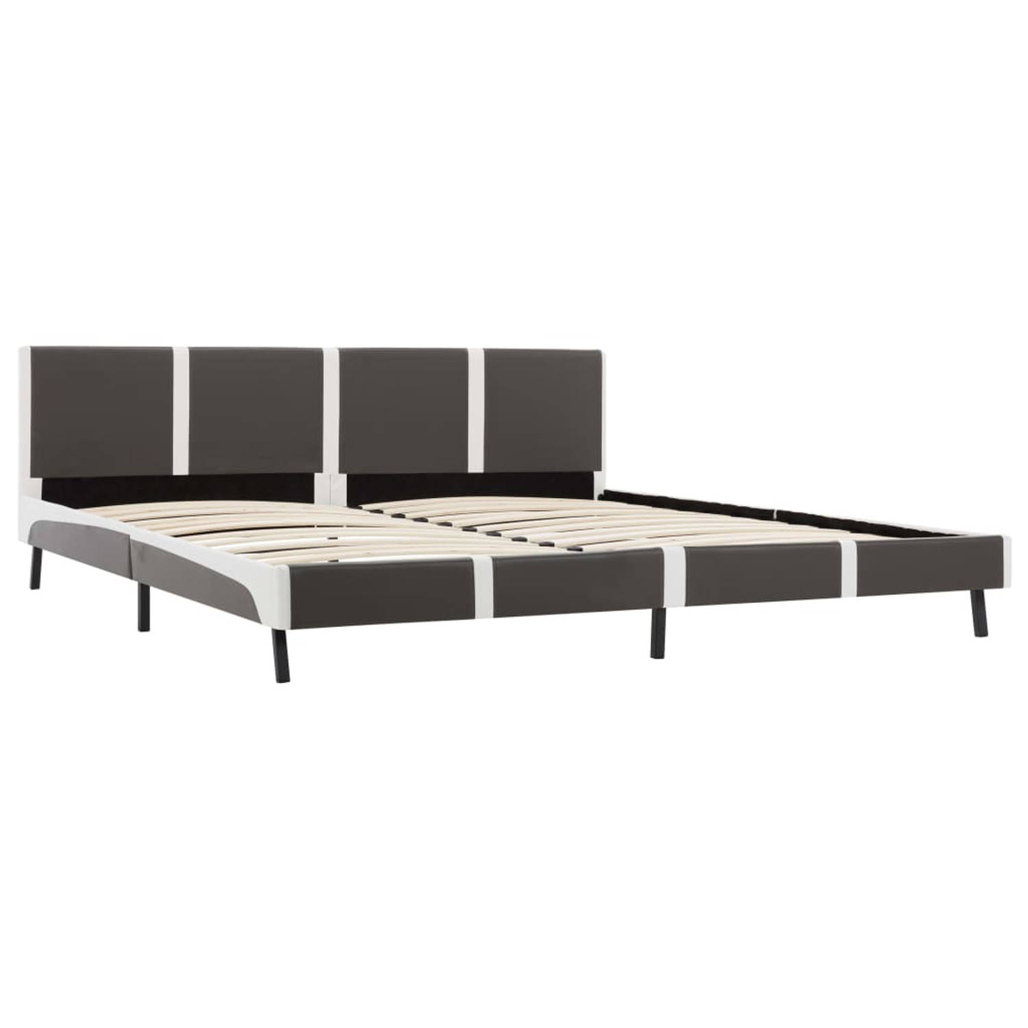 The Living Store Bedframe kunstleer grijs en wit 180x200 cm - Bed