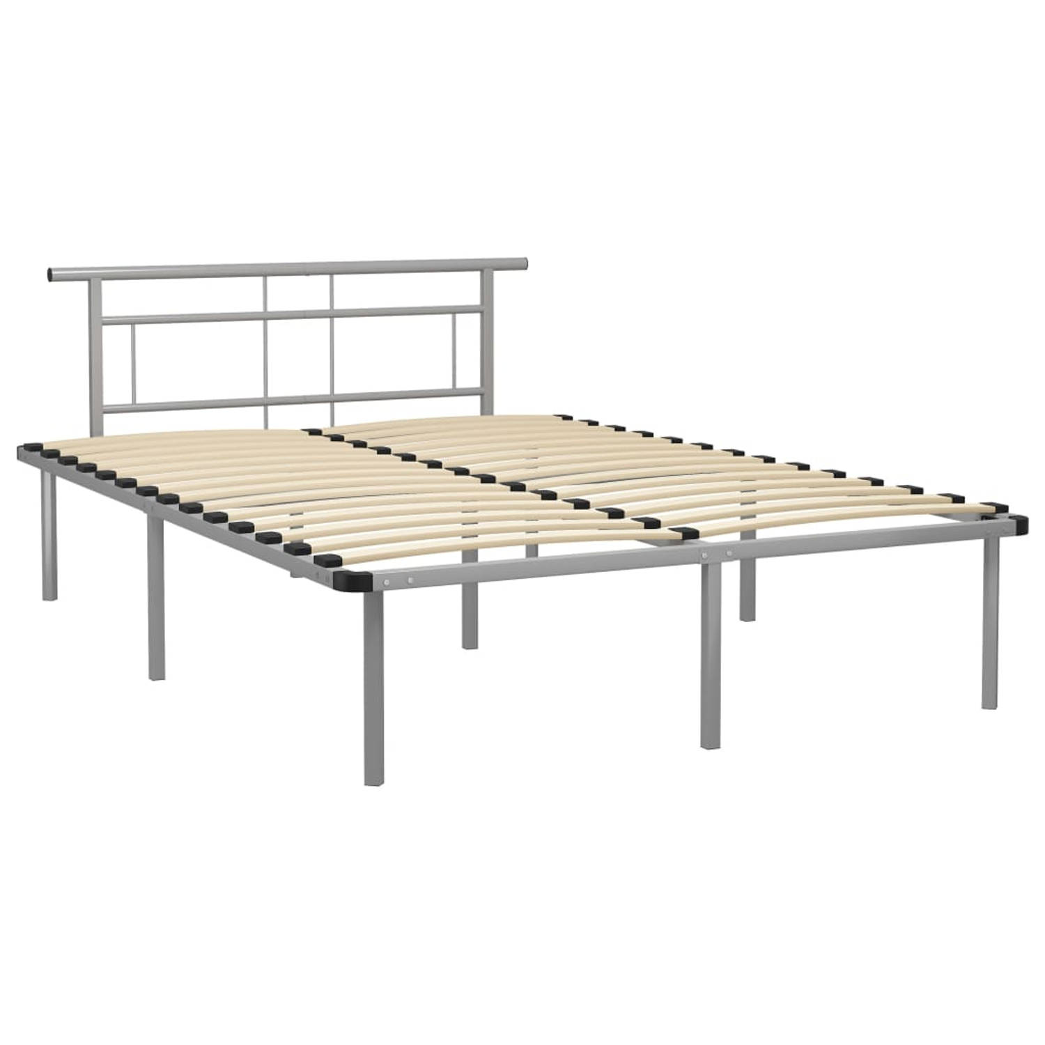 The Living Store Bedframe metaal grijs 160x200 cm - Bedframe - Bedframes - Tweepersoonsbed - Tweepersoonsbedden - Bed - Bedden - Bedombouw - Bedombouwen - Frame - Frames - Slaapmeu