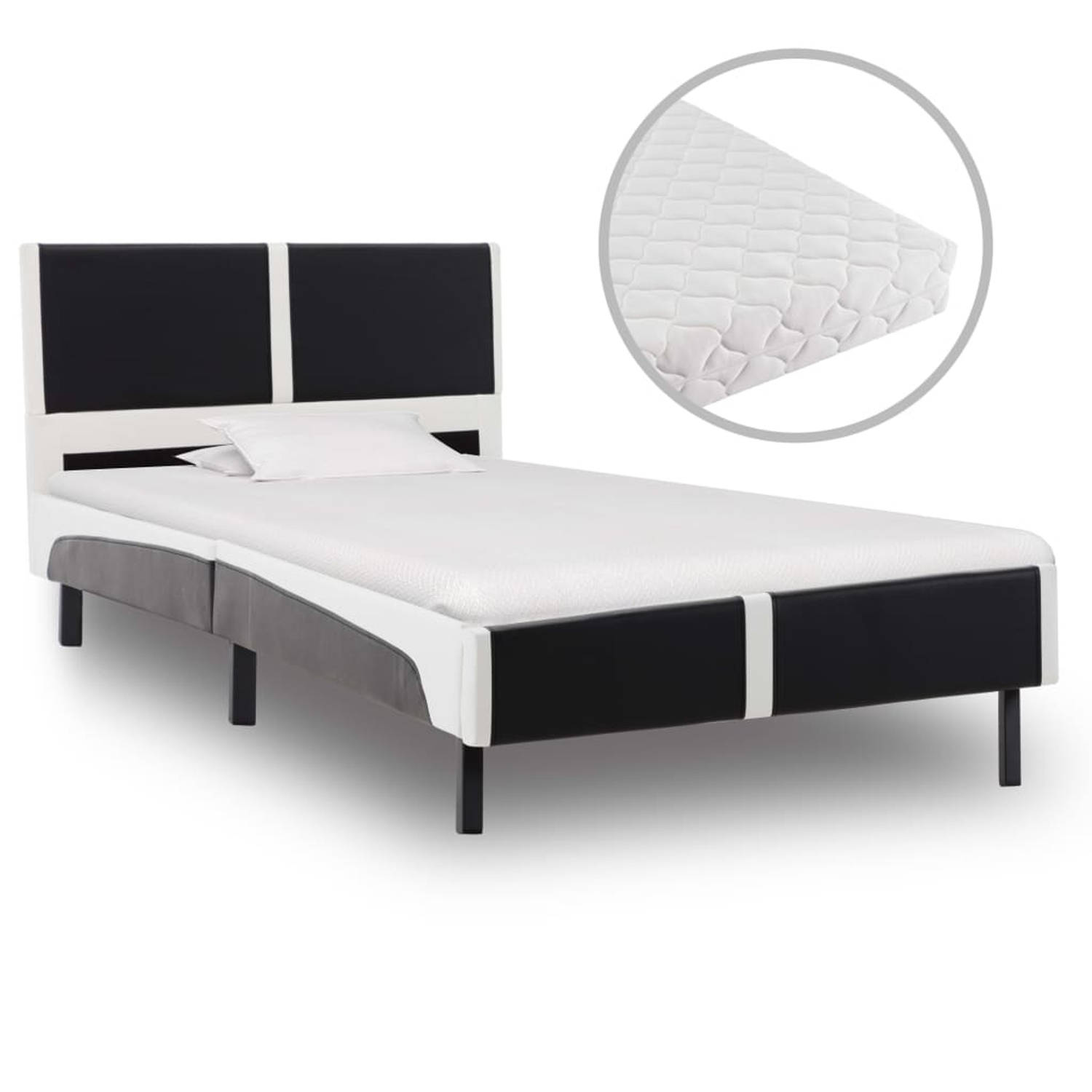 vidaXL Bed met matras kunstleer zwart en wit 90x200 cm