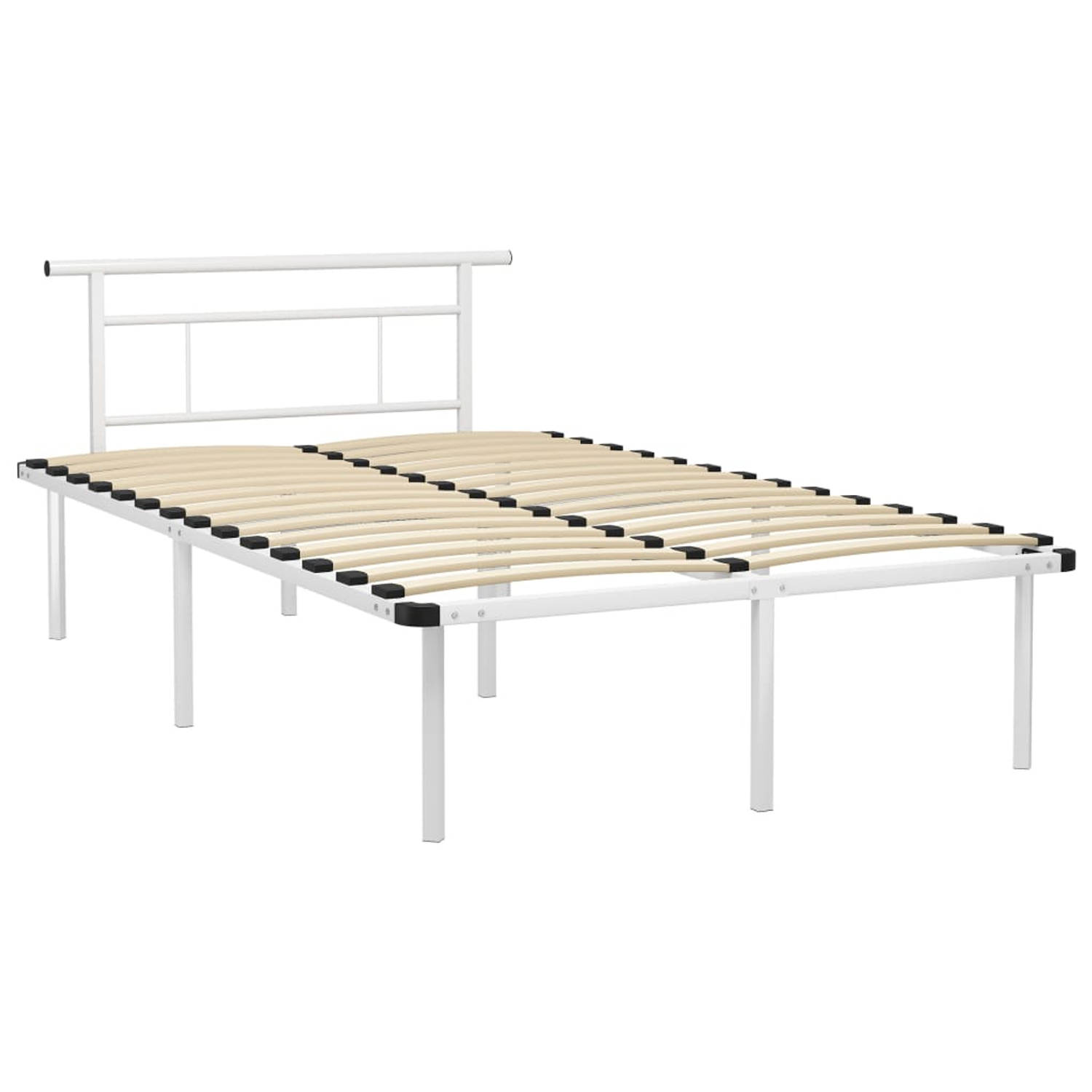 The Living Store Bedframe metaal wit 120x200 cm - Bedframe - Bedframes - Tweepersoonsbed - Tweepersoonsbedden - Bed - Bedden - Bedombouw - Bedombouwen - Frame - Frames - Slaapmeube