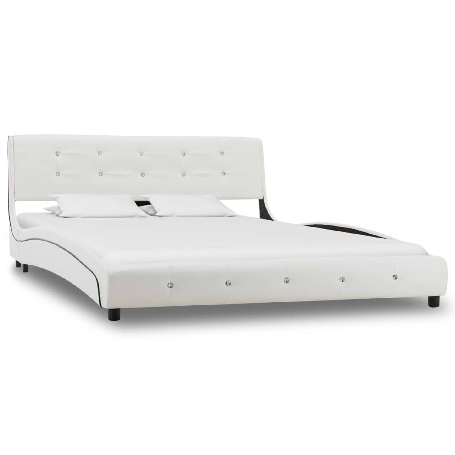The Living Store Bed met matras kunstleer wit 140x200 cm - Bed - Bedden - Tweepersoonsbed - Tweepersoonsbedden - Slaapmeubel - Slaapmeubels - Gestoffeerd Bed - Gestoffeerde Bedden