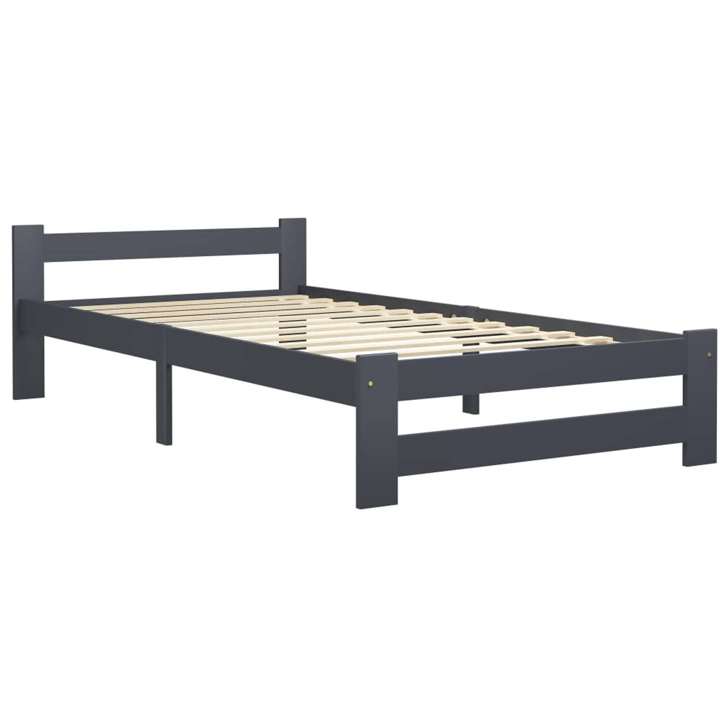 The Living Store Bedframe massief grenenhout donkergrijs 100x200 cm - Bedframe - Bedframe - Bed Frame - Bed Frames - Bed - Bedden - 1-persoonsbed - 1-persoonsbedden - Eenpersoons B