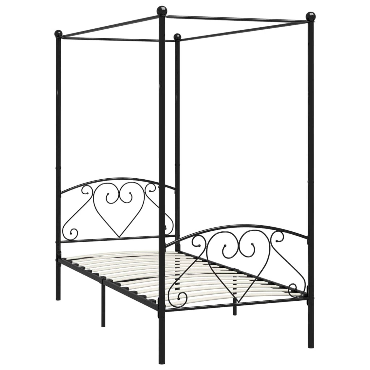 The Living Store Hemelbedframe metaal zwart 90x200 cm - Bed