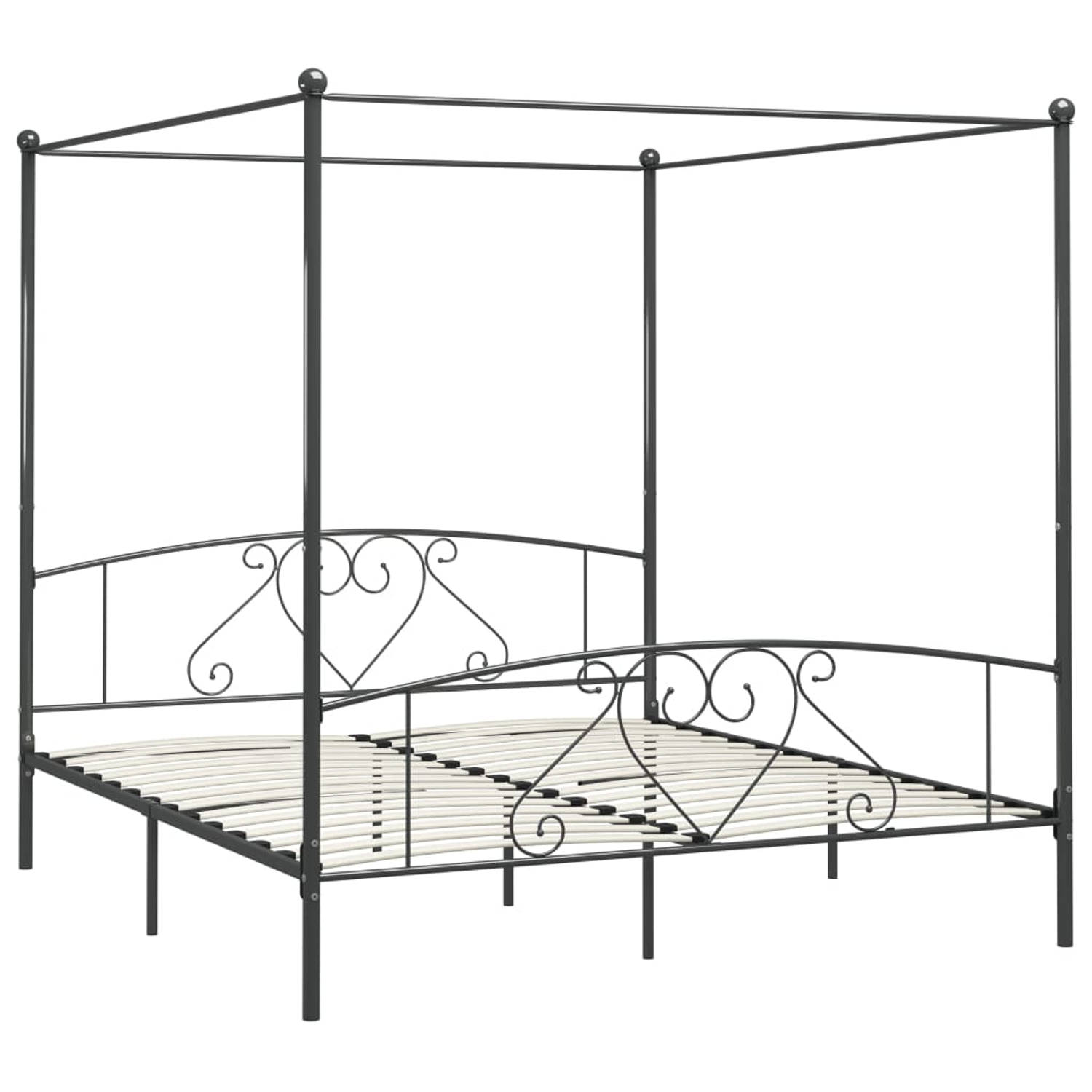 The Living Store Hemelbedframe - Grijs Metaal - 209 x 207.5 x 198 cm (L x B x H) - Geschikt voor 200 x 200 cm Matras