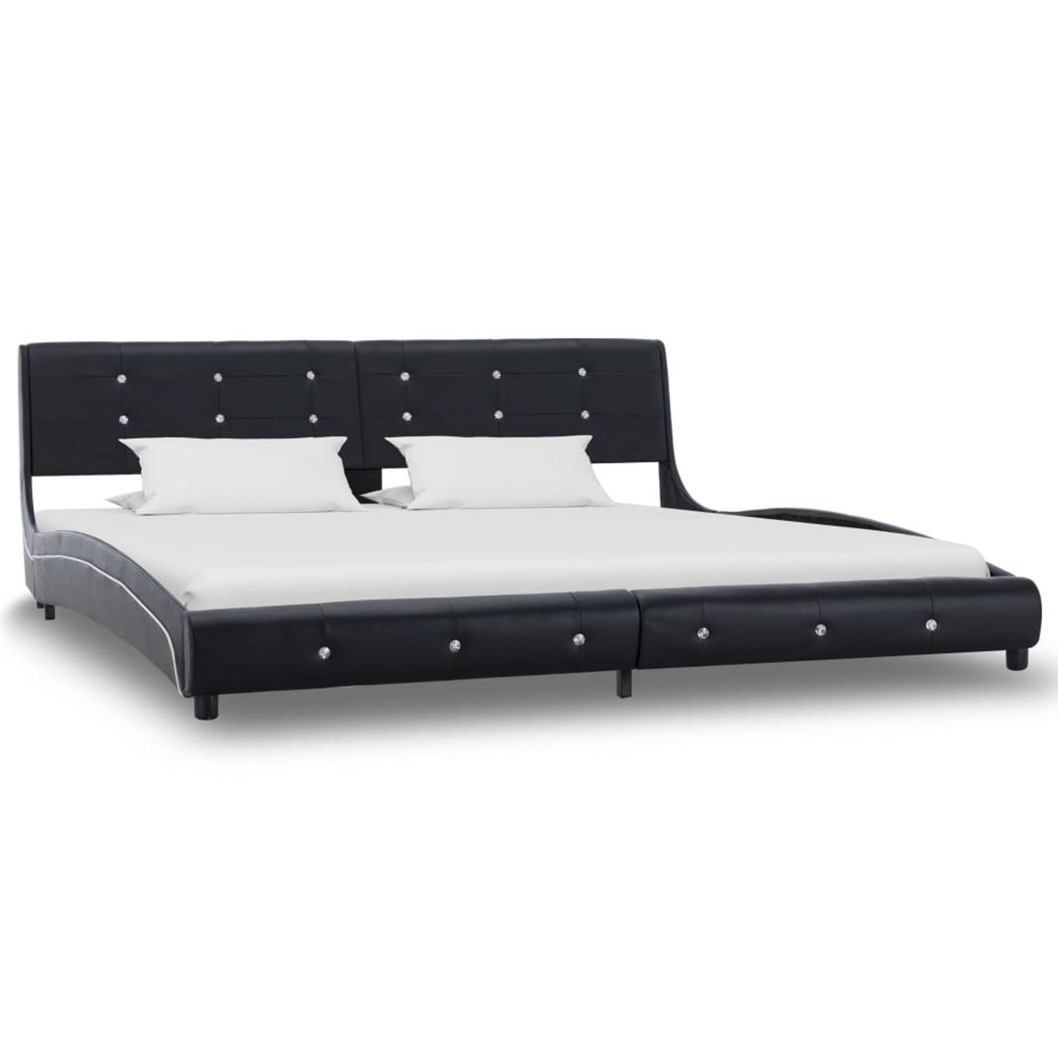 The Living Store Bed met matras kunstleer zwart 180x200 cm - Bed - Bedden - Tweepersoonsbed - Tweepersoonsbedden - Slaapmeubel - Slaapmeubels - Gestoffeerd Bed - Gestoffeerde Bedde