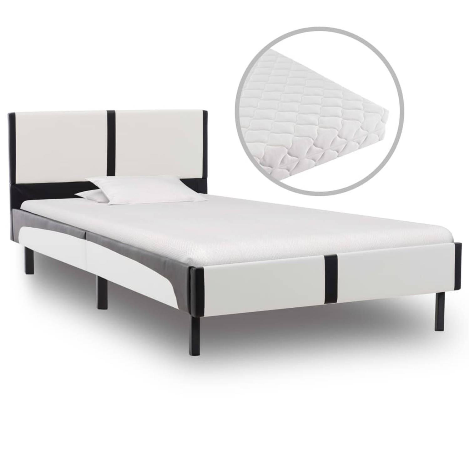 vidaXL Bed met matras kunstleer wit en zwart 90x200 cm