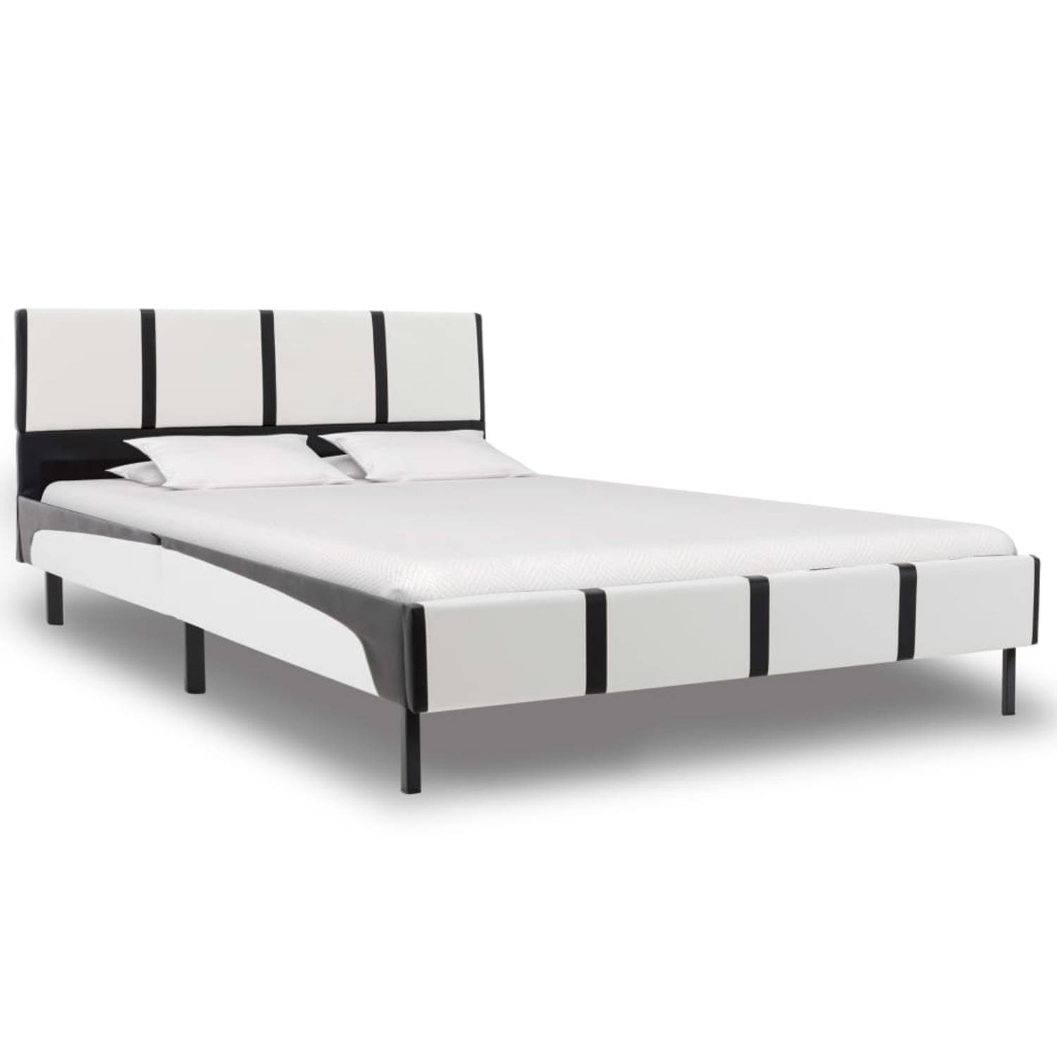 The Living Store Bed met matras kunstleer wit en zwart 90x200 cm - Bed - Bedden - Eenpersoonsbed - Eenpersoonsbedden - Slaapmeubel - Slaapmeubels - Gestoffeerd Bed - Gestoffeerde B