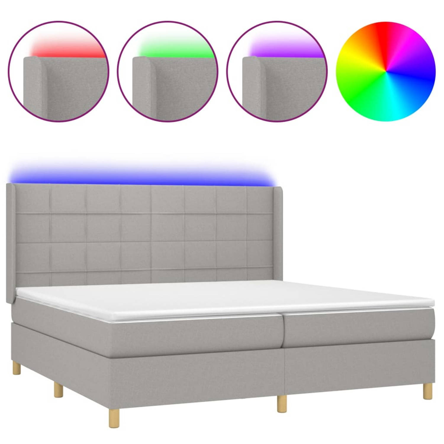 vidaXL Boxspring met matras en LED stof lichtgrijs 200x200 cm