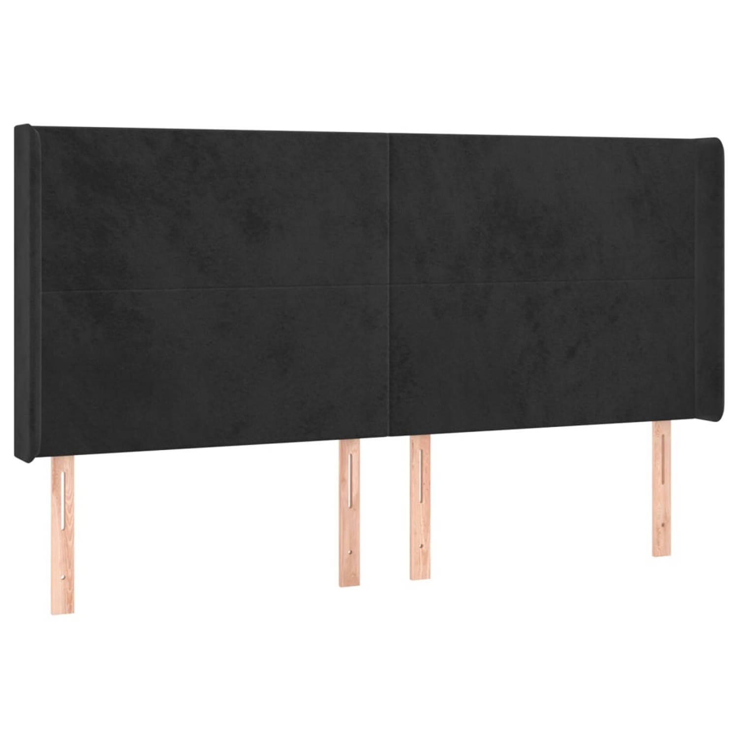 The Living Store Hoofdbord met randen 203x16x118/128 cm fluweel zwart - Bedonderdeel