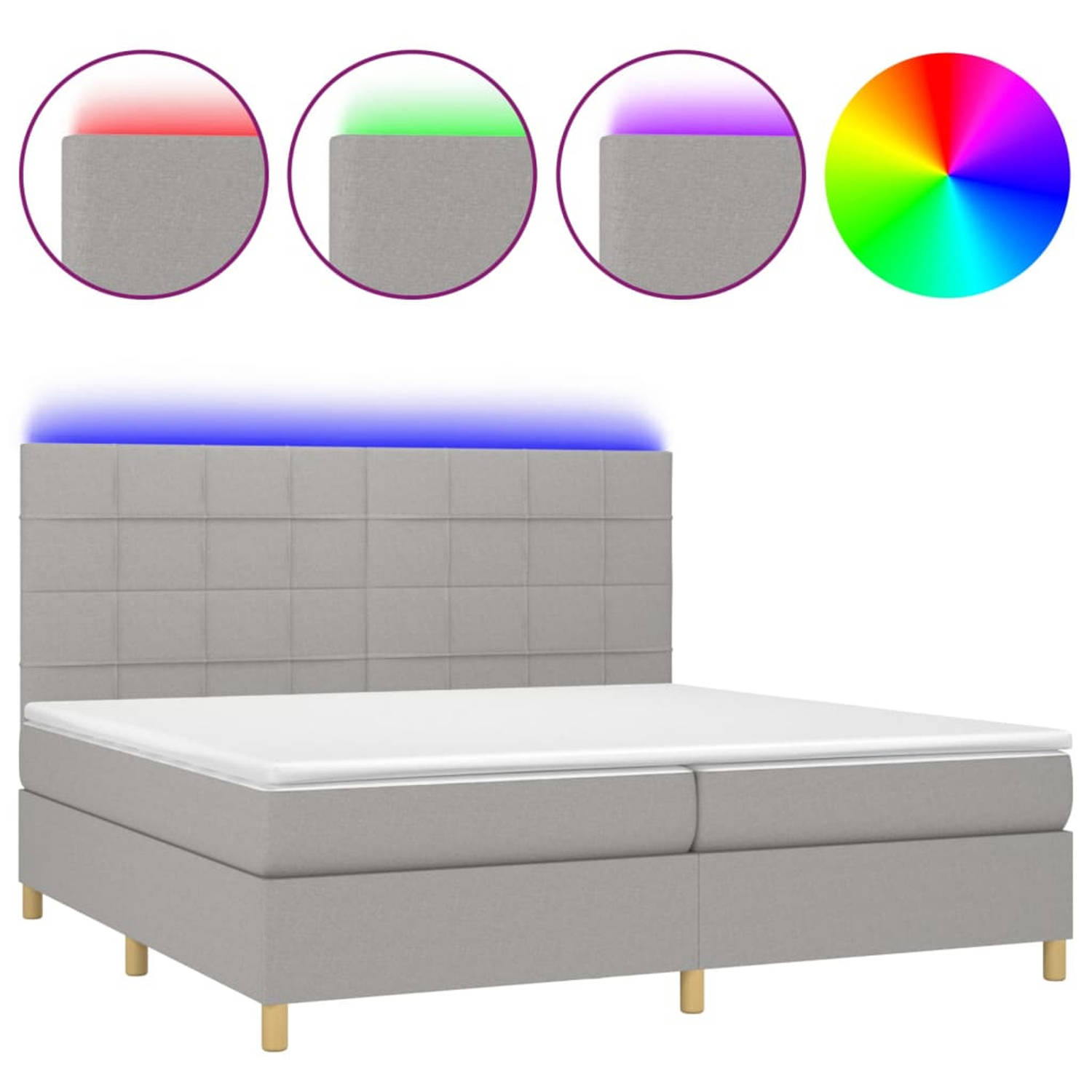 vidaXL Boxspring met matras en LED stof lichtgrijs 200x200 cm