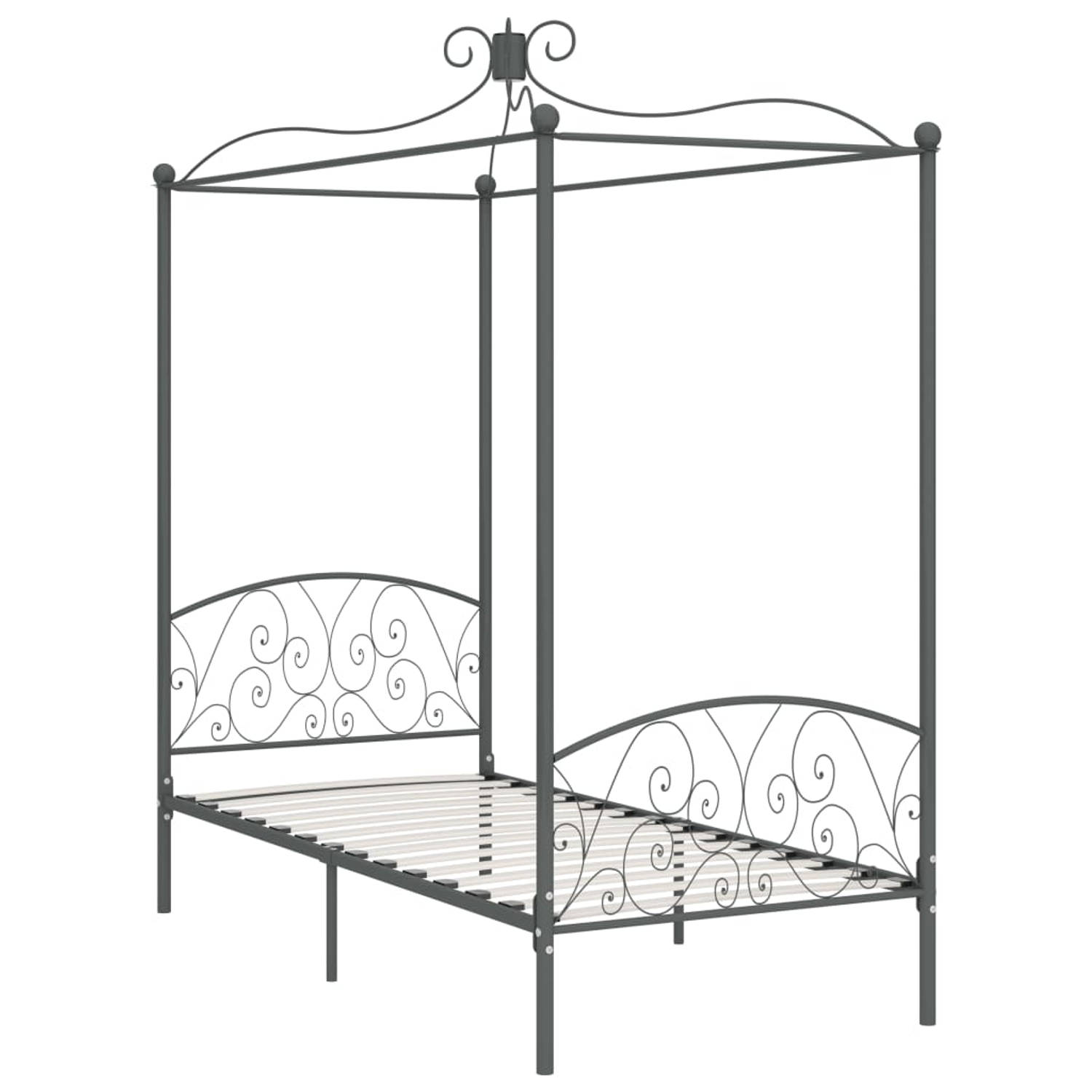 The Living Store Metalen Hemelbedframe - Grijs - 211 x 109 x 227 cm - Massief metaal - Geschikt voor 100 x 200 cm matras