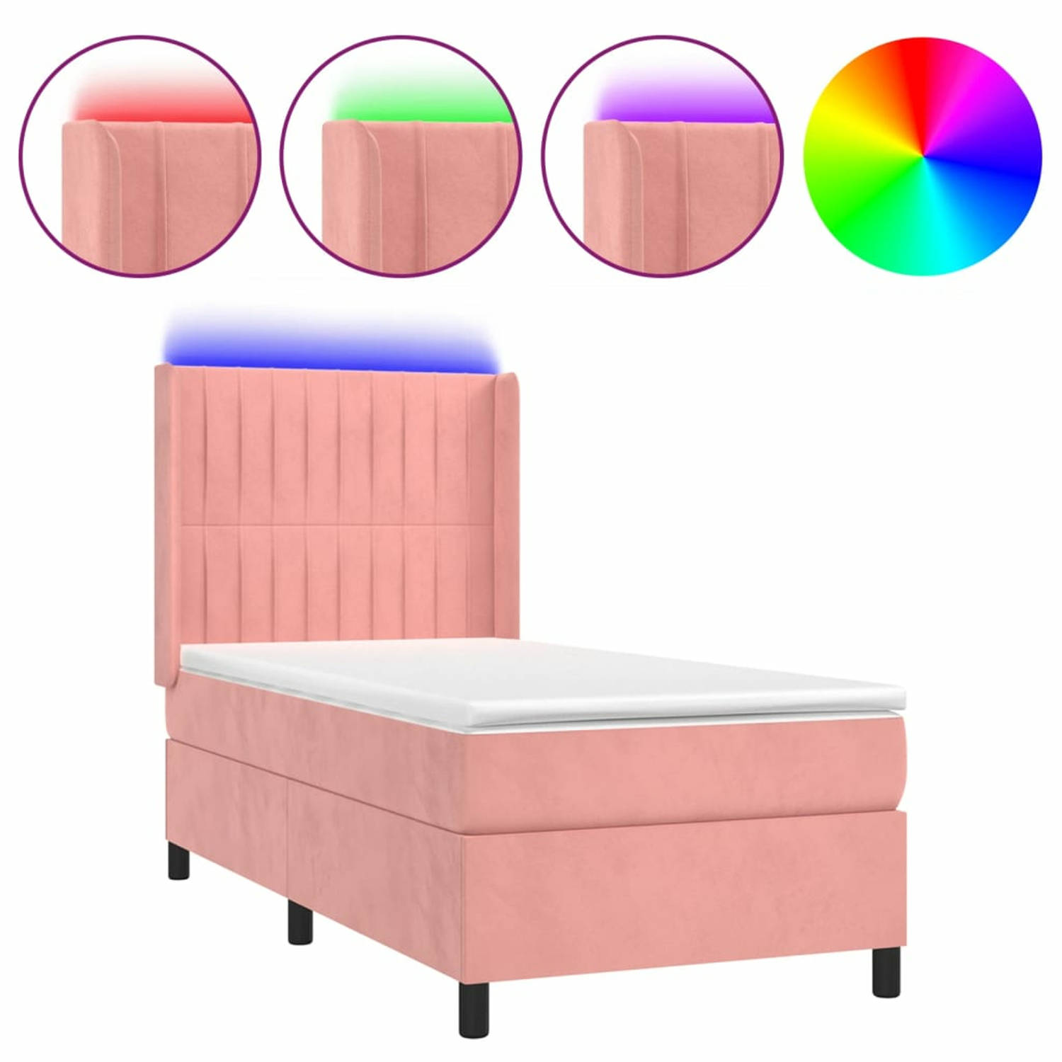 vidaXL Boxspring met matras en LED fluweel roze 90x190 cm