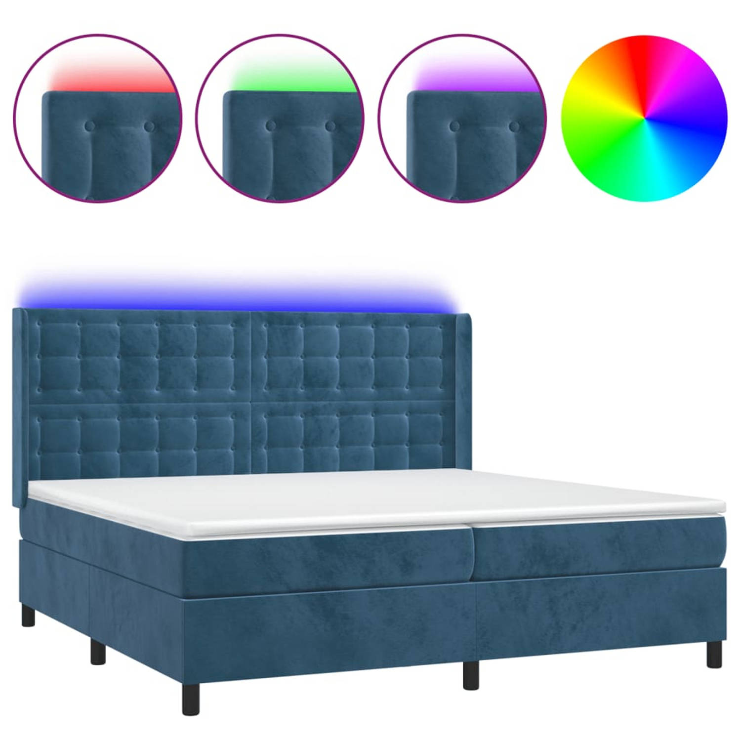 vidaXL Boxspring met matras en LED fluweel donkerblauw 200x200 cm