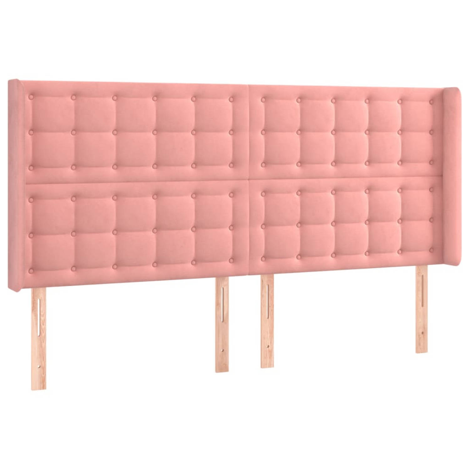 The Living Store Hoofdbord met randen 183x16x118/128 cm fluweel roze - Bedonderdeel