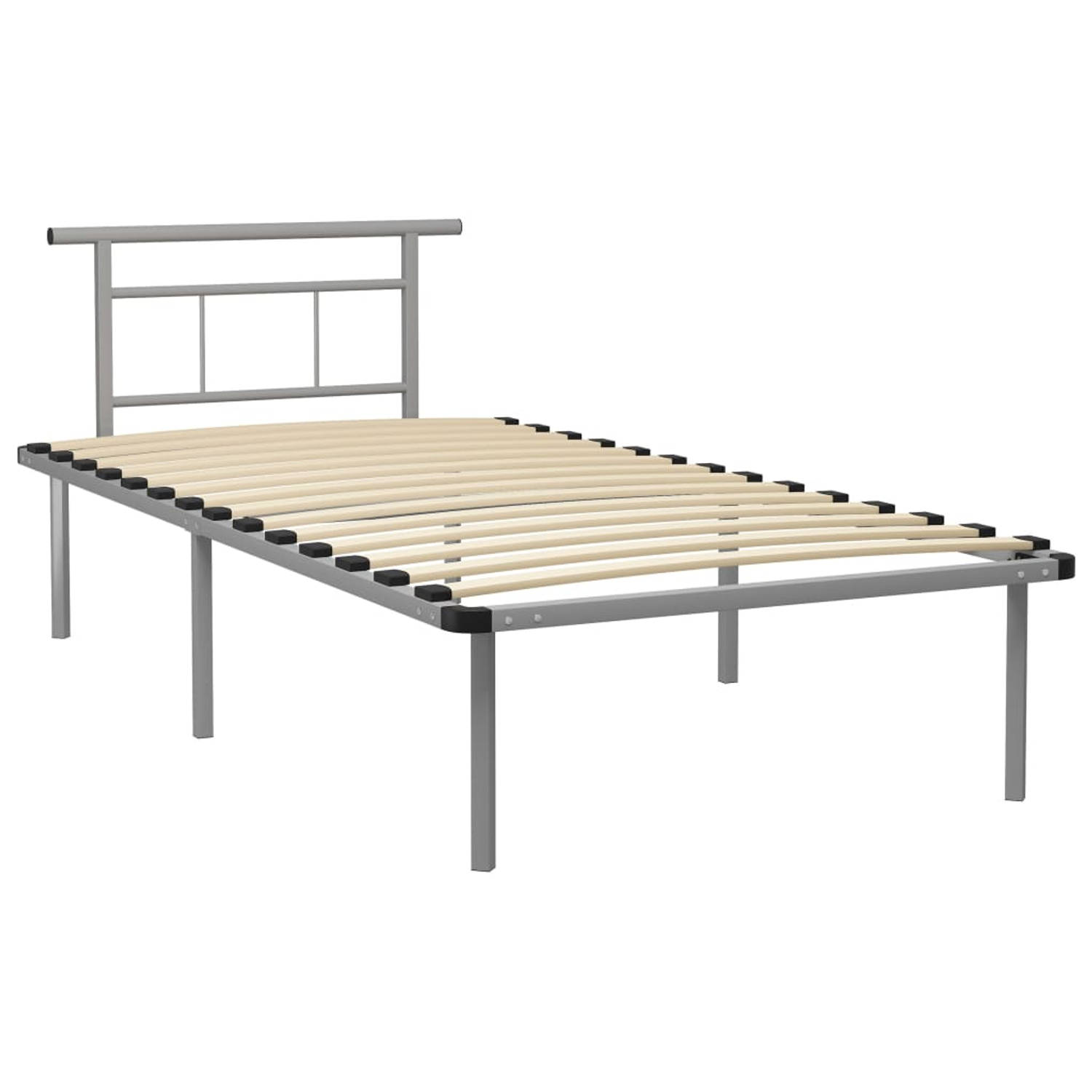The Living Store Bedframe metaal grijs 100x200 cm - Bedframe - Bedframes - Eenpersoonsbed - Eenpersoonsbedden - Bed - Bedden - Bedombouw - Bedombouwen - Frame - Frames - Slaapmeube