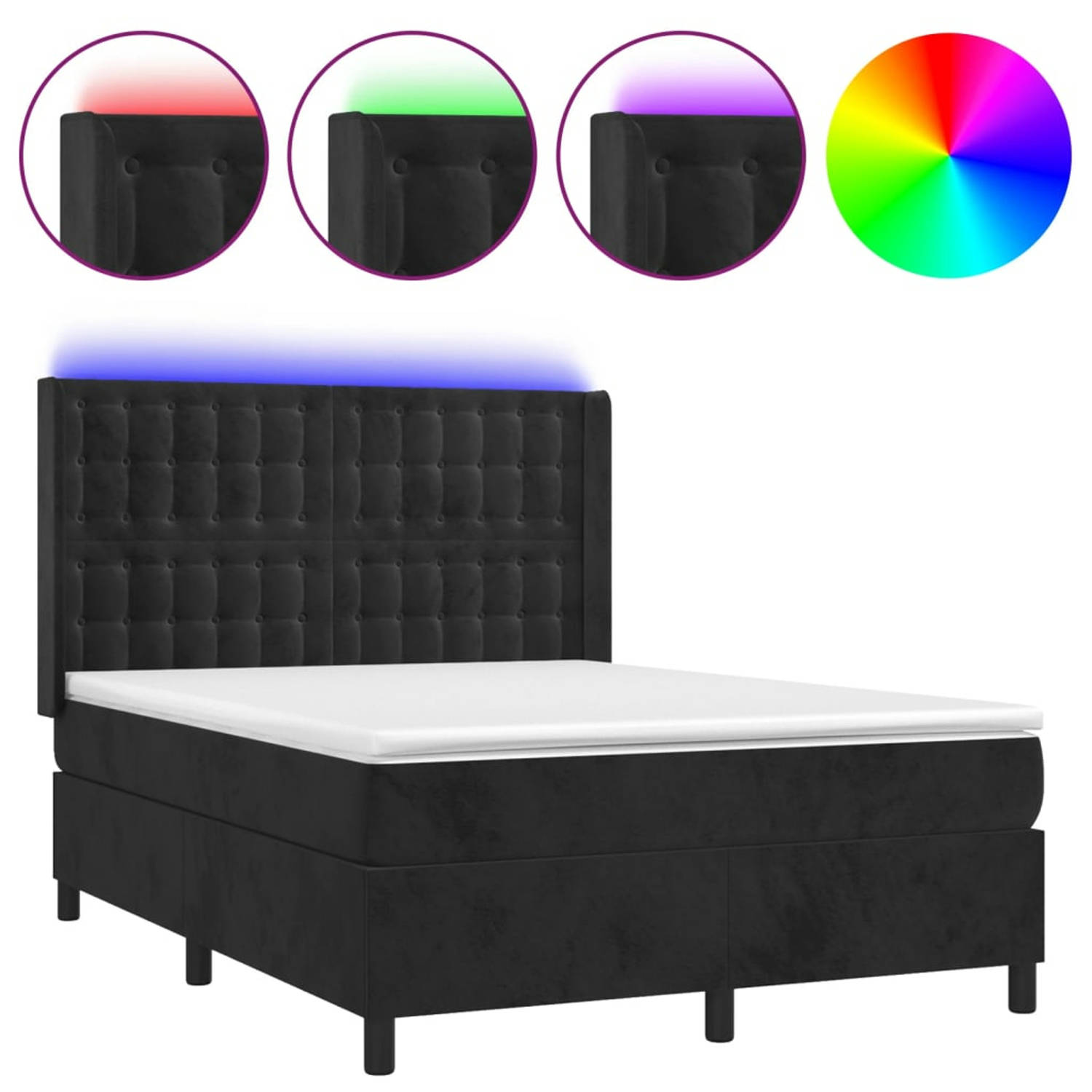 vidaXL Boxspring met matras en LED fluweel zwart 140x200 cm