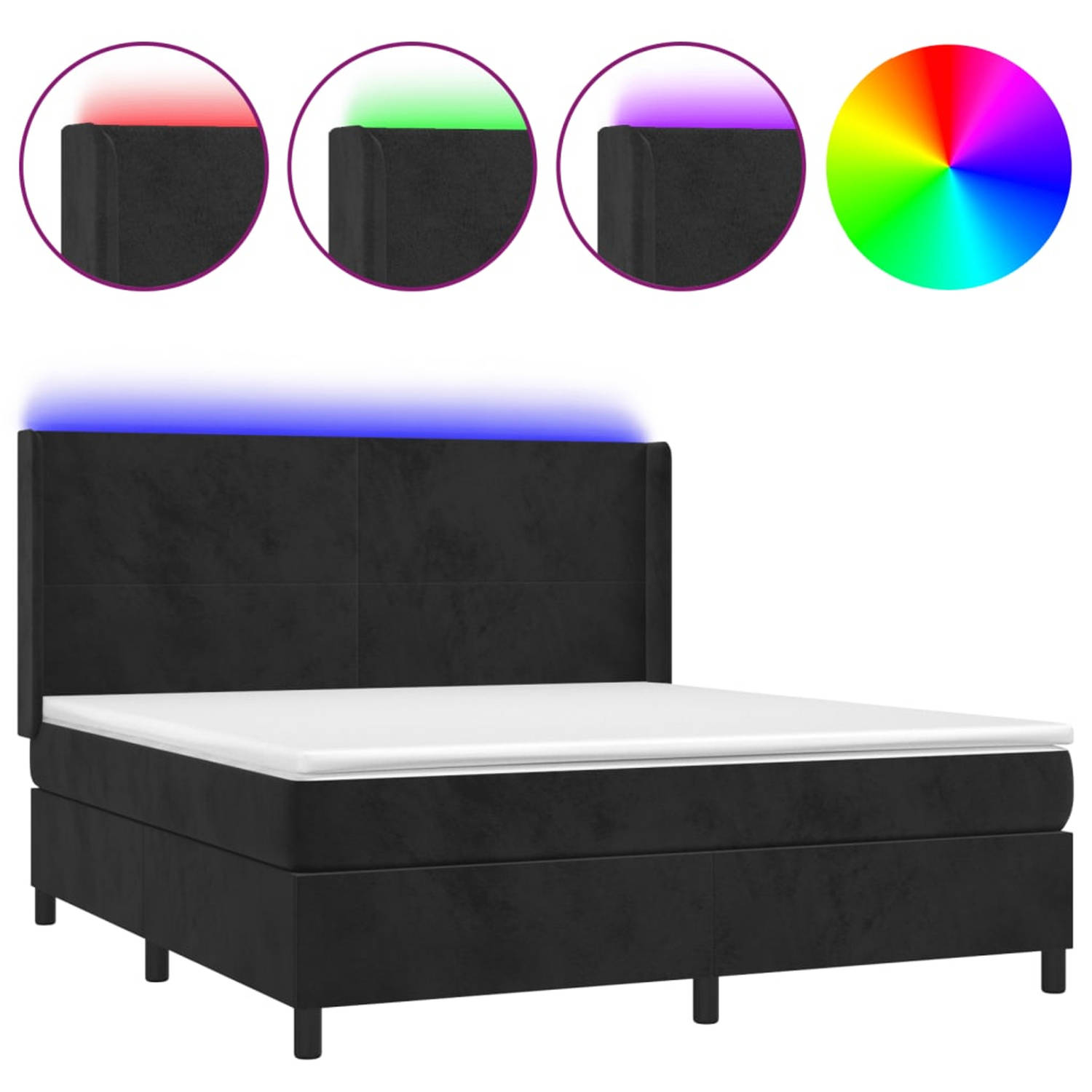 vidaXL Boxspring met matras en LED fluweel zwart 160x200 cm