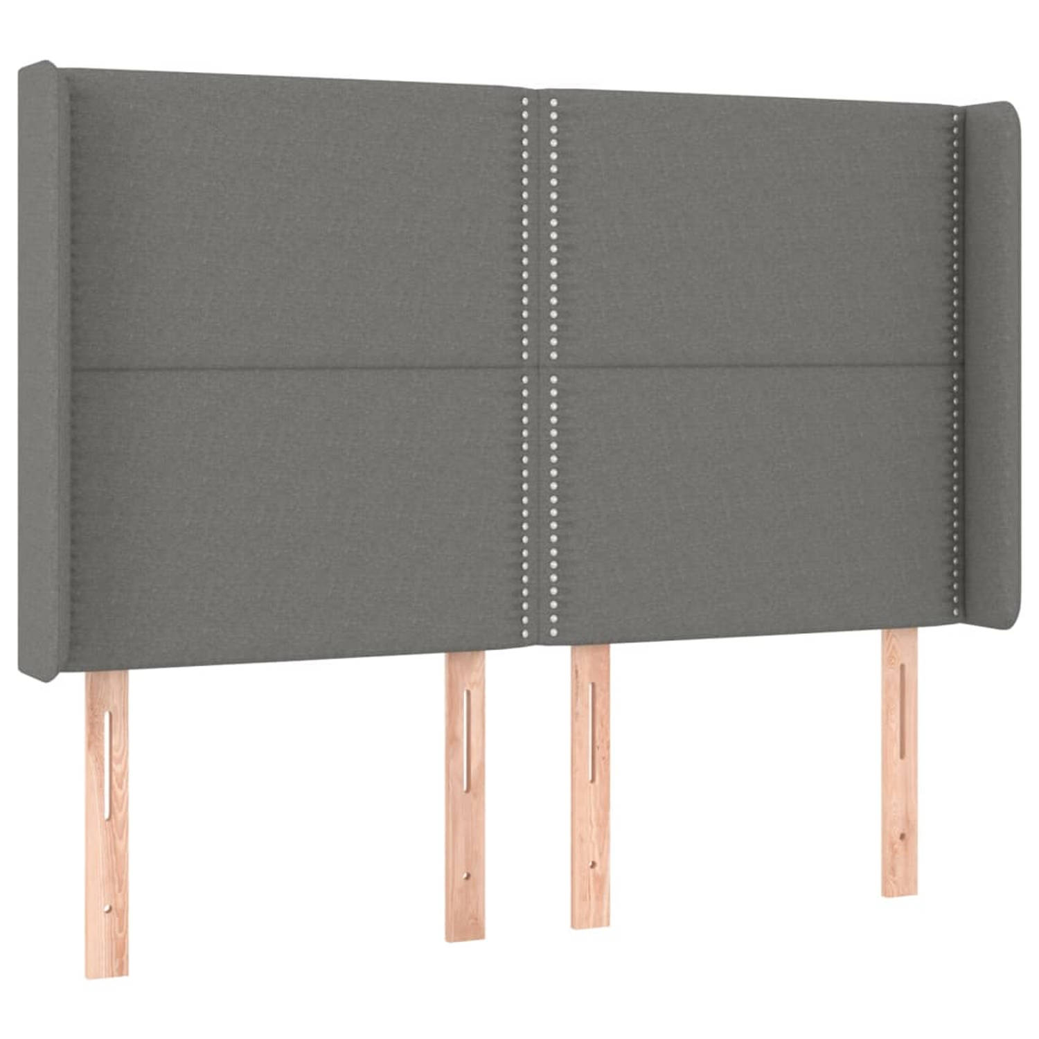 The Living Store Hoofdbord met randen 147x16x118/128 cm stof donkergrijs - Bedonderdeel
