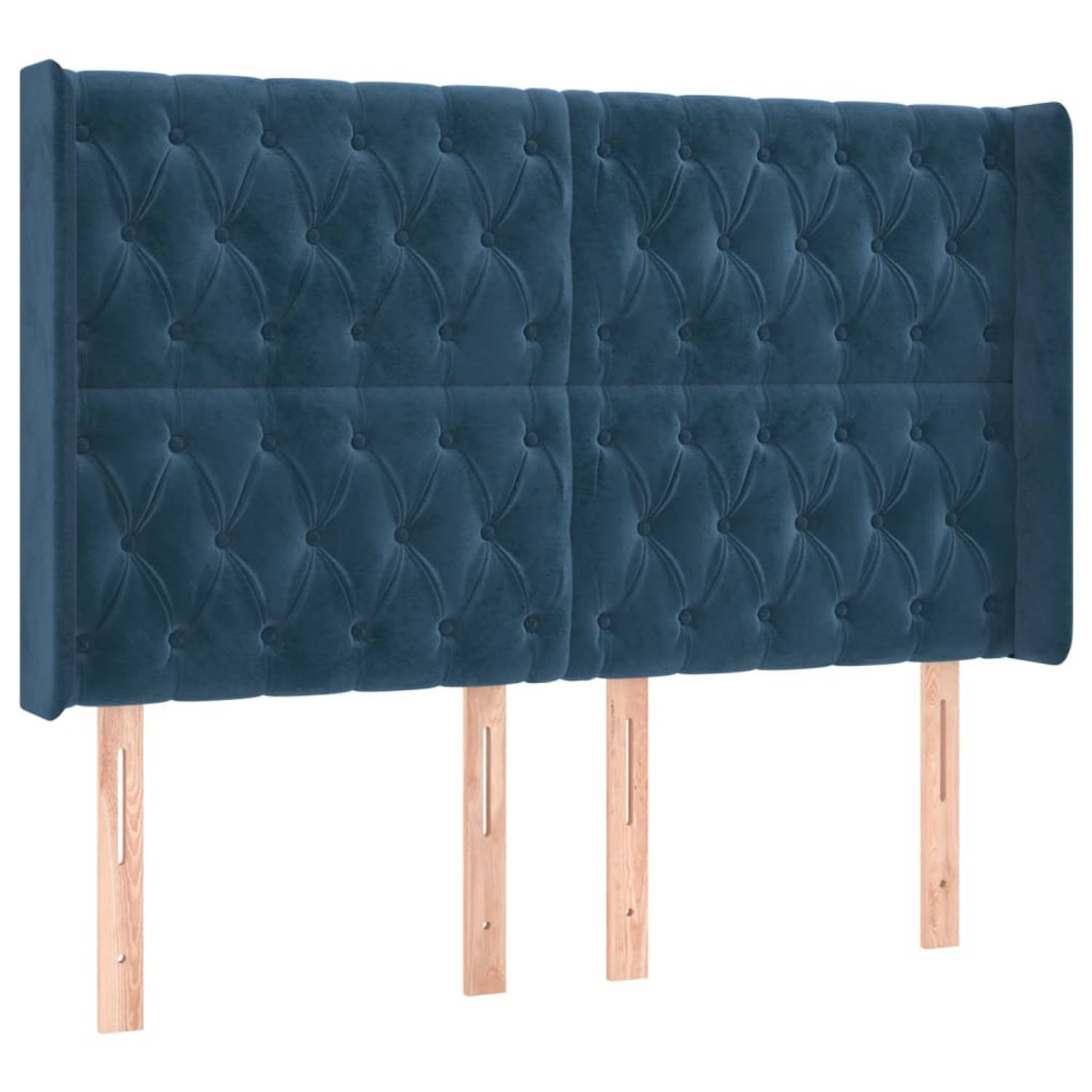 The Living Store Hoofdbord met randen 163x16x118/128 cm fluweel donkerblauw - Bedonderdeel