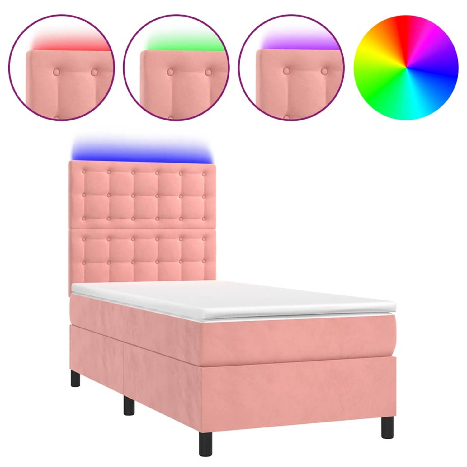 vidaXL Boxspring met matras en LED fluweel roze 80x200 cm