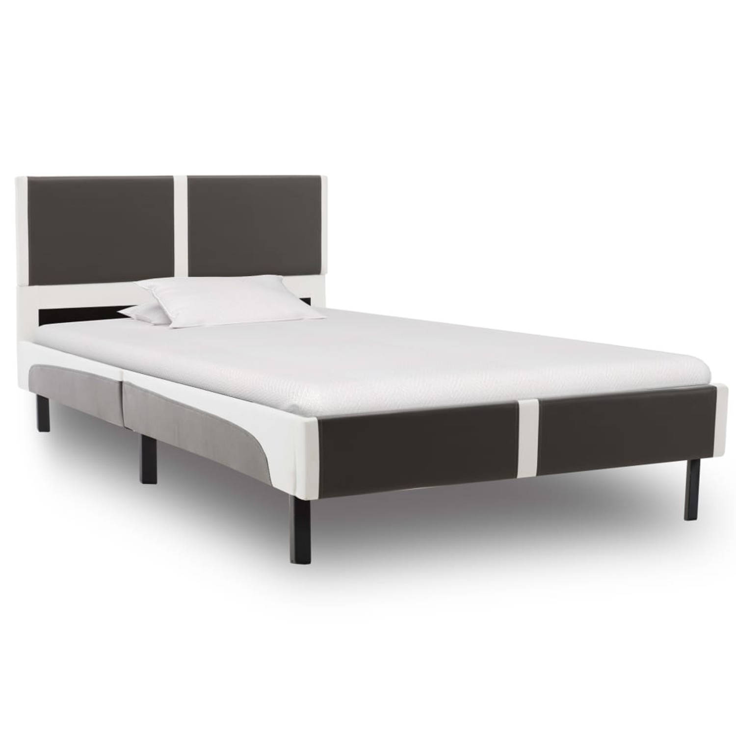 The Living Store Bed met matras kunstleer grijs en wit 90x200 cm - Bed - Bedden - Eenpersoonsbed - Eenpersoonsbedden - Slaapmeubel - Slaapmeubels - Gestoffeerd Bed - Gestoffeerde B