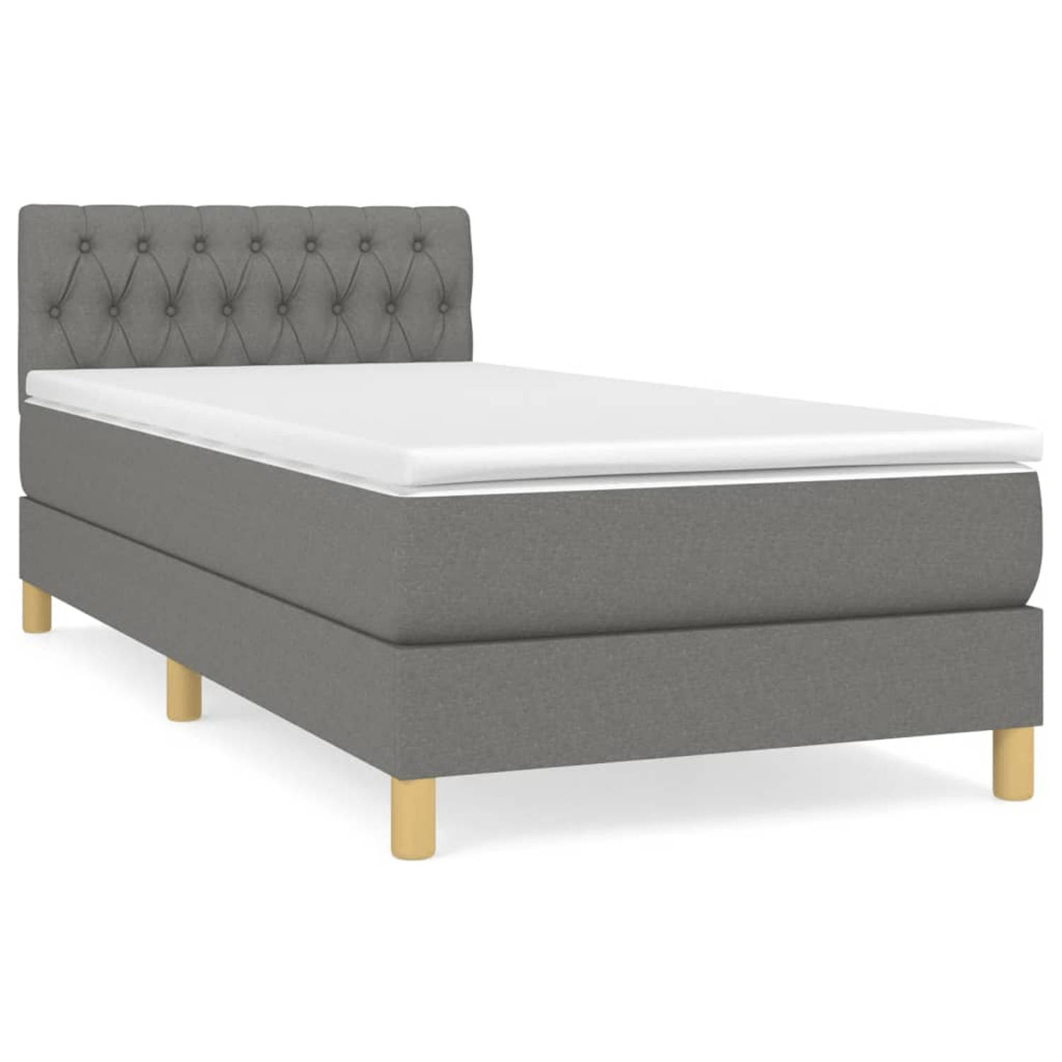 vidaXL Boxspring met matras stof donkergrijs 90x190 cm