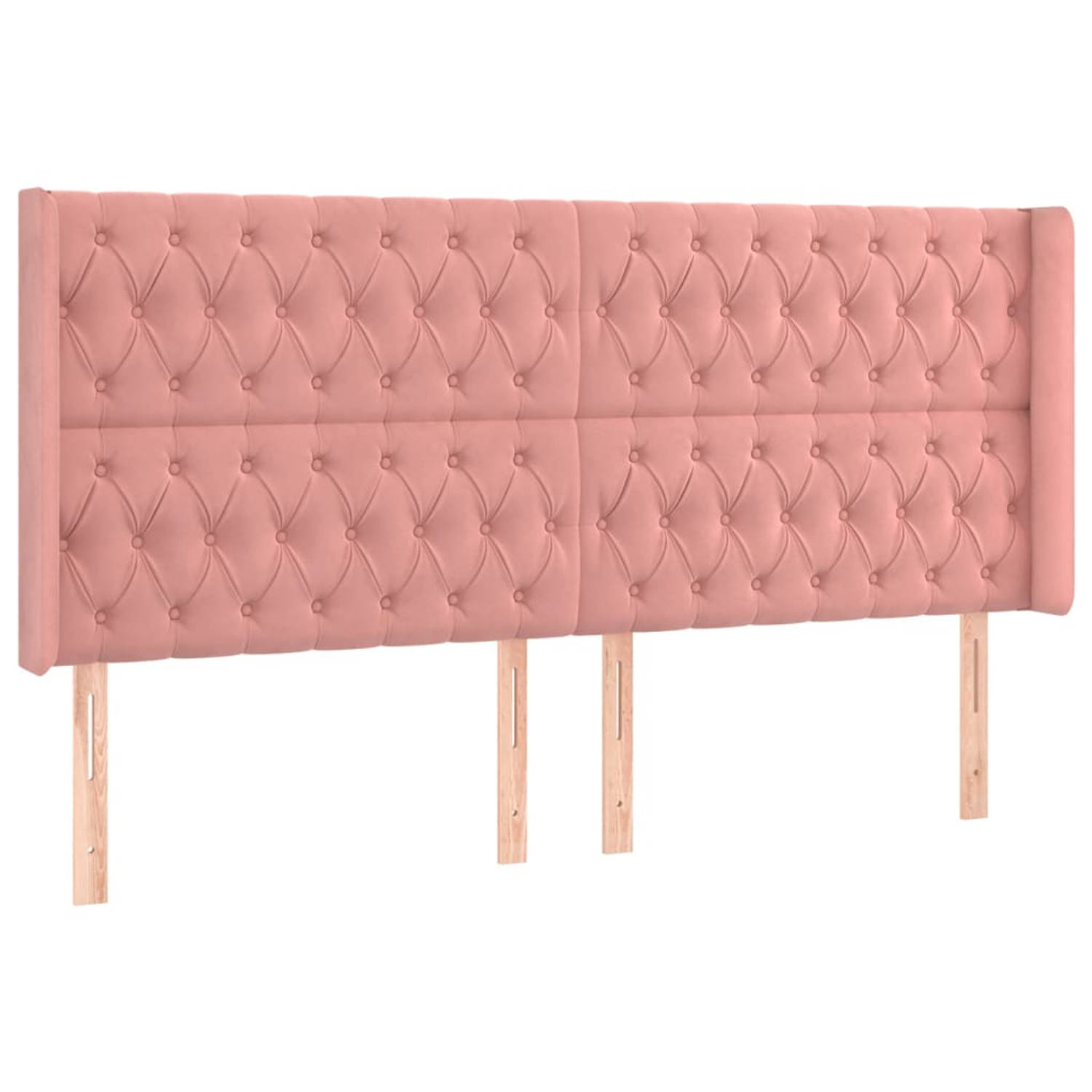 The Living Store Hoofdbord met randen 203x16x118/128 cm fluweel roze - Bedonderdeel